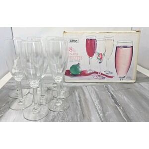 Libbey 1970's Cut Glass 6 Oz 8" Stem Footed Napa CHAMPAGNE WINE FLUTES 8795